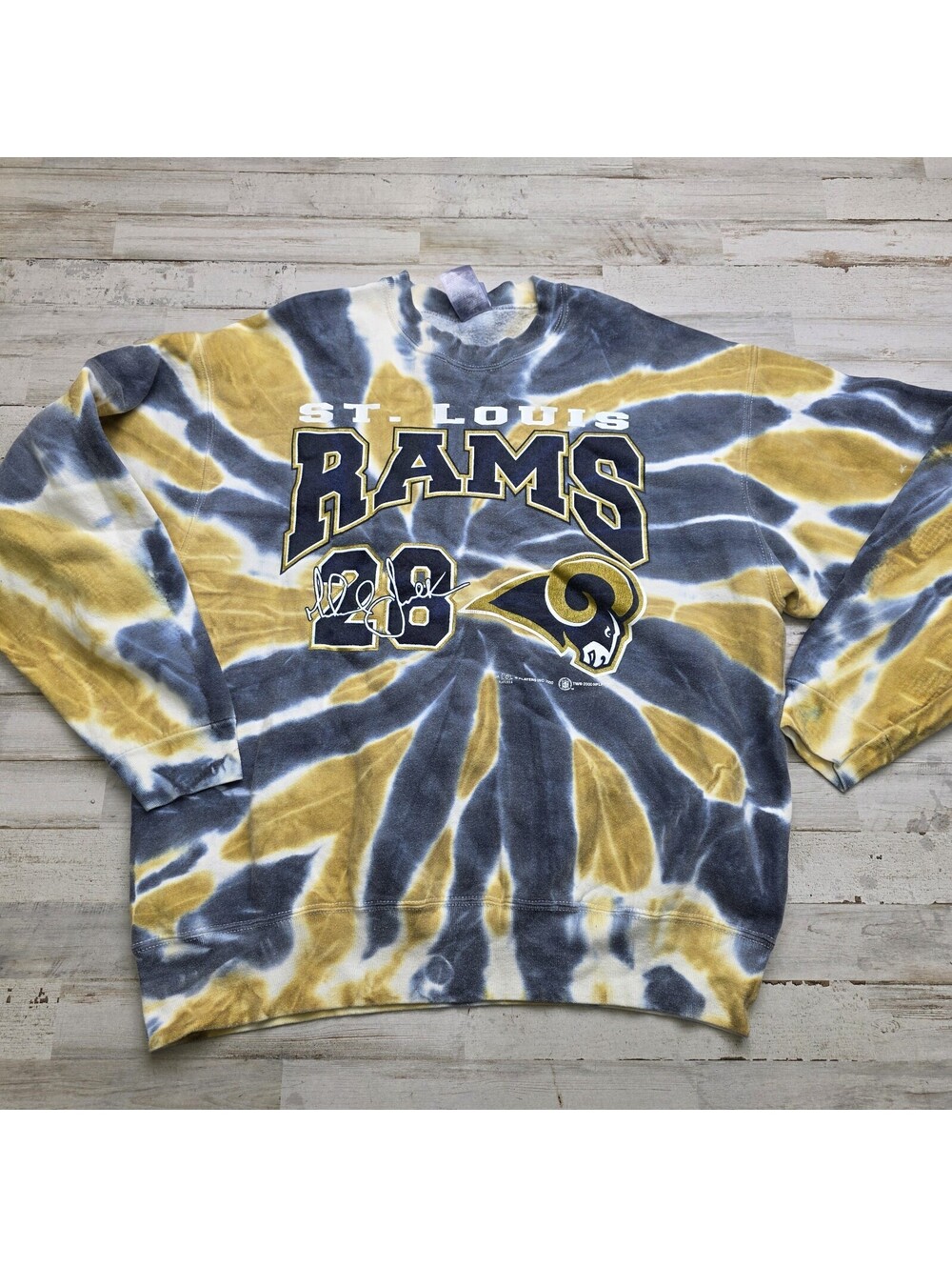 VTG Y2K St. Louis Rams Marshall Faulk #28 Tie Dye Crewneck Sweatshirt Adult XL